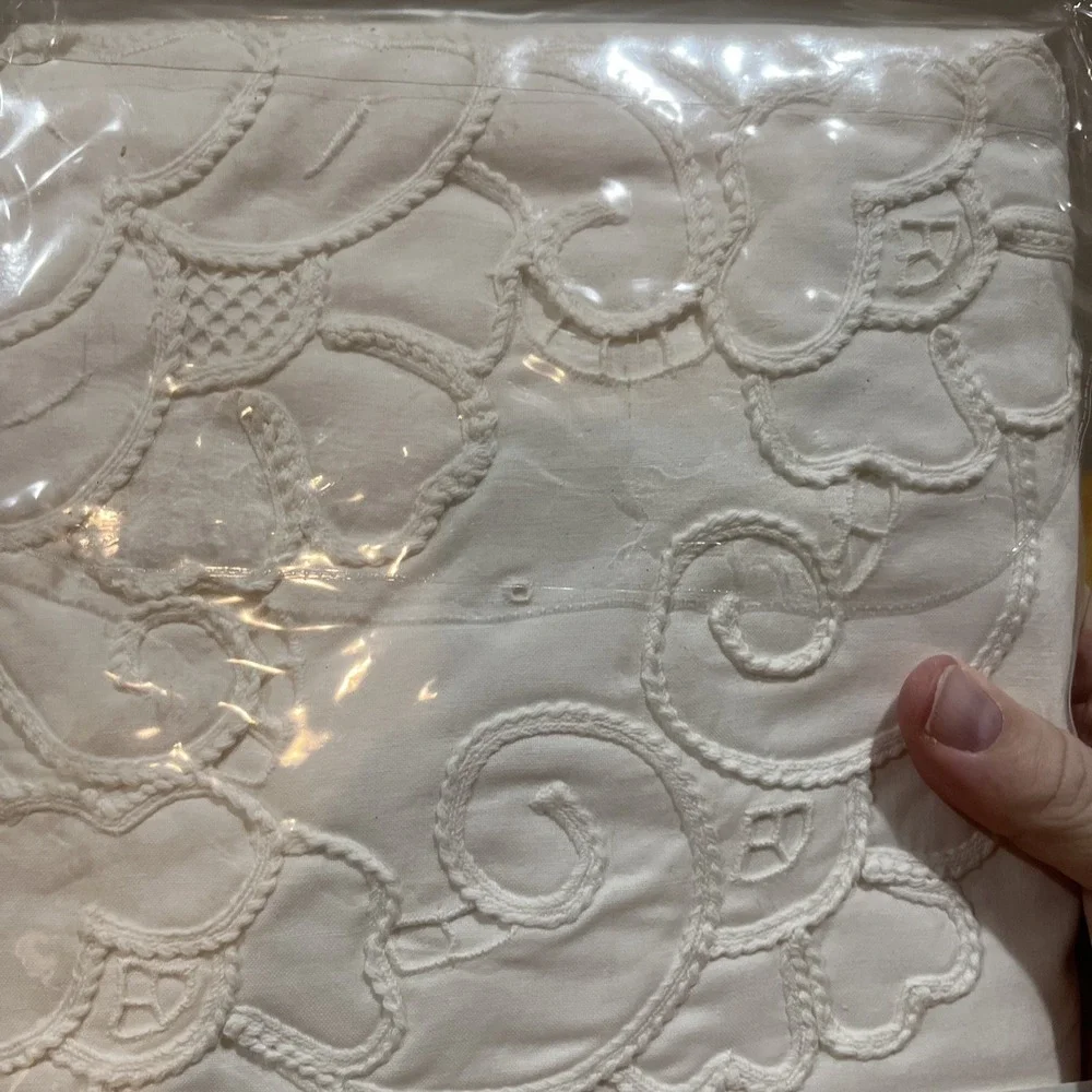 Vtg Swiss Braid Appliqué Fabric Shower‎ Curtain Valance Colette 72x72